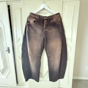 We The Free People Good Luck Mid Rise Barrel Jeans Brown NWT Women’s 28